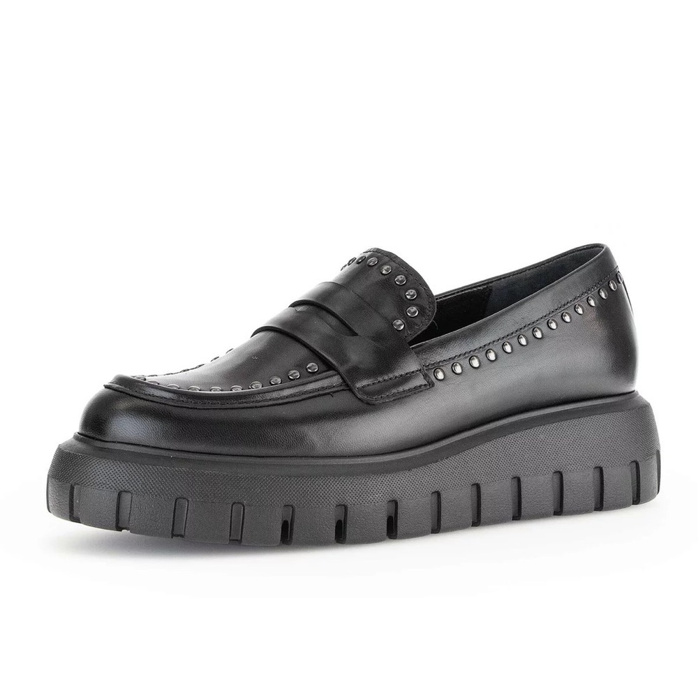 NWT GABOR US6 Slip On Platform Shoes Stud Details Leather Black - US 6